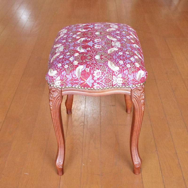 クラシックファブリック スツール いちご泥棒 赤 猫脚 足置き 602-1111