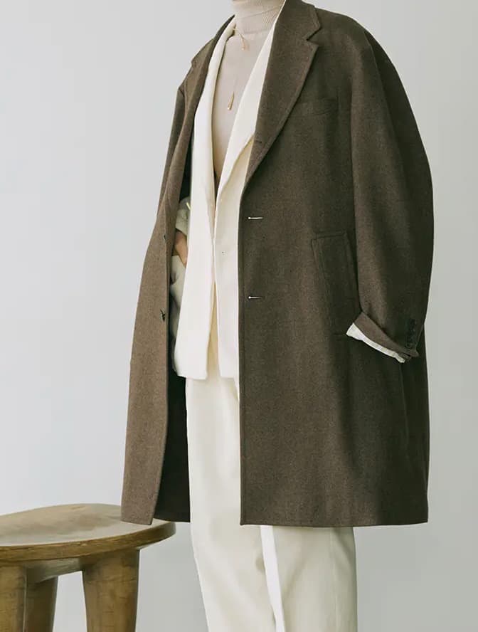 GOOVI ウールカシミヤソフトツイードシングルチェスターコート サイズ2 新作