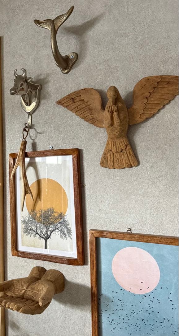 マンゴーウッド　LAND 壁掛け　飛ぶ鳥の彫刻