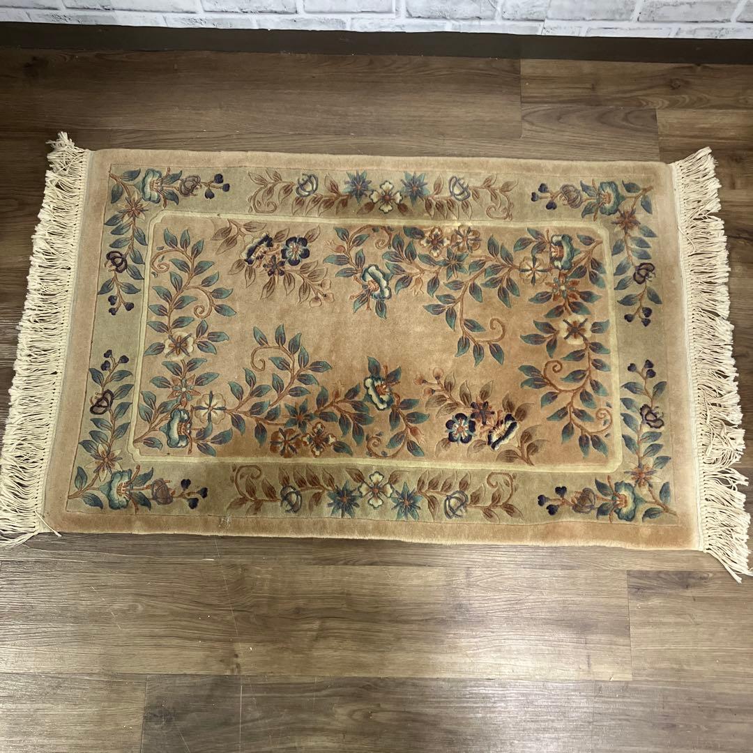 A-1 高級段通 花柄 絨毯 玄関マット 中国段通 JCCP 名工作品 敷物緞通