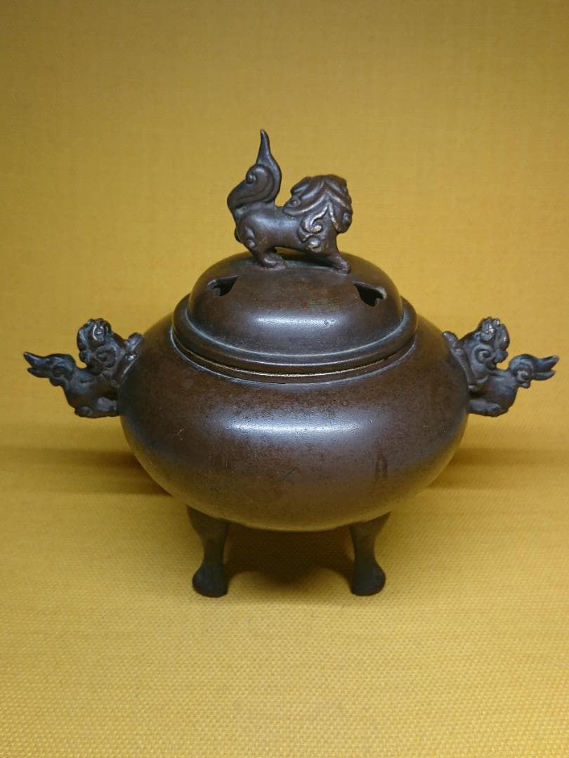 香炉　古玩　古銅　骨董　銀象嵌　置物　インテリア　工芸品　美術品　A3365