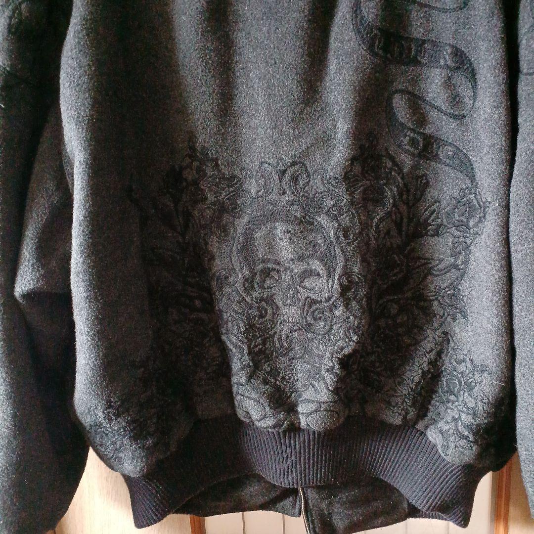 ペレペレ　pelle pelle スカル刺繍 ボンバージャケット グレー
