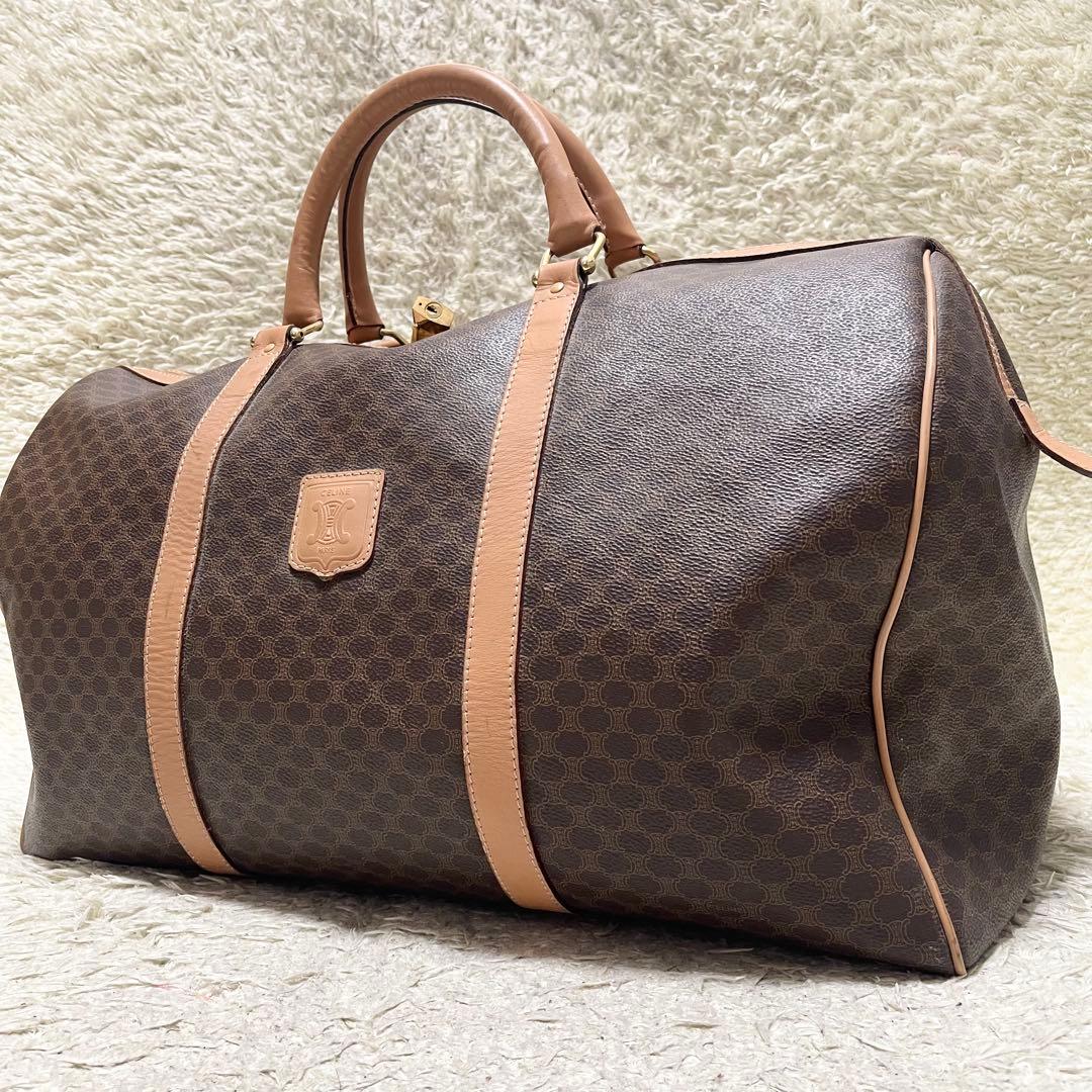 【特大容量/美品】セリーヌ　ボストンバッグ　マカダム　レザー　ゴールド金具