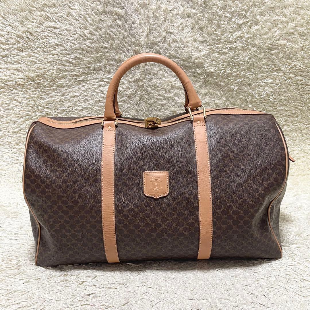 【特大容量/美品】セリーヌ　ボストンバッグ　マカダム　レザー　ゴールド金具