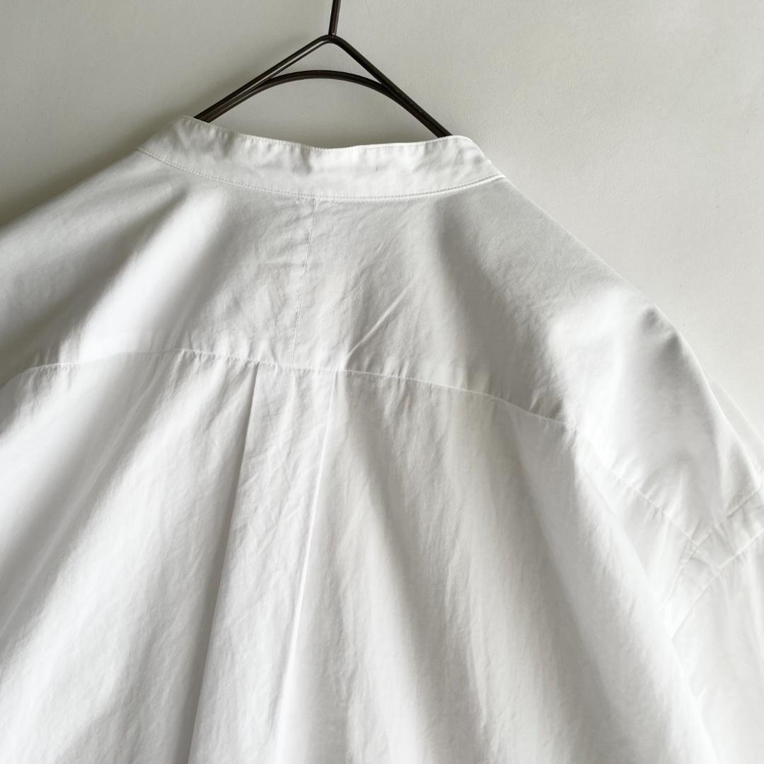 美品 COMOLI (q) コモリ バンドカラーシャツ ワイド オーバー 白