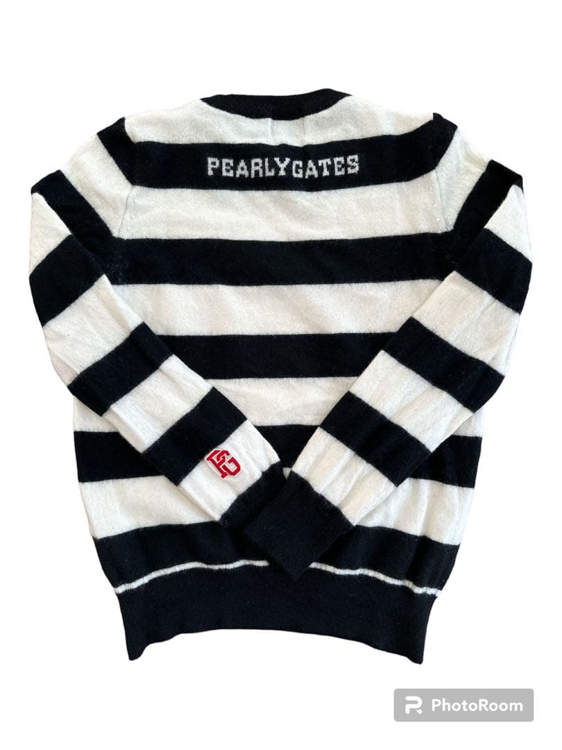 パーリーゲイツセーター ボーダー柄ワッペン 羊毛、カシミヤ ０サイズ
