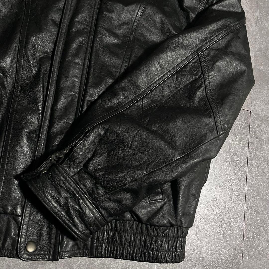 レザージャケット　ライダース　本革　ブラック　牛革　短丈　y2k 地図柄　90s