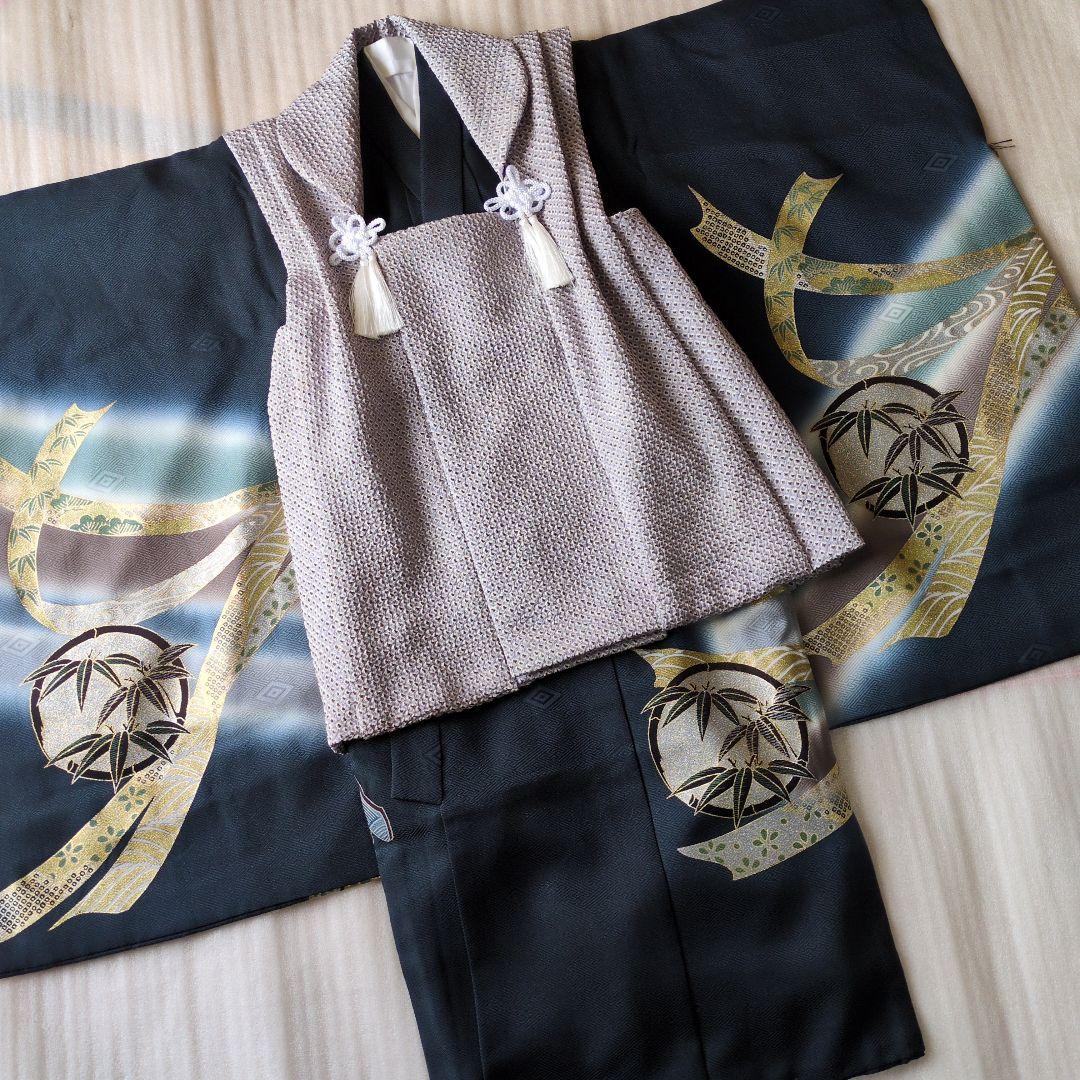 七五三３歳男の子お着物と正絹総絞り手縫いの被布（長襦袢付き）