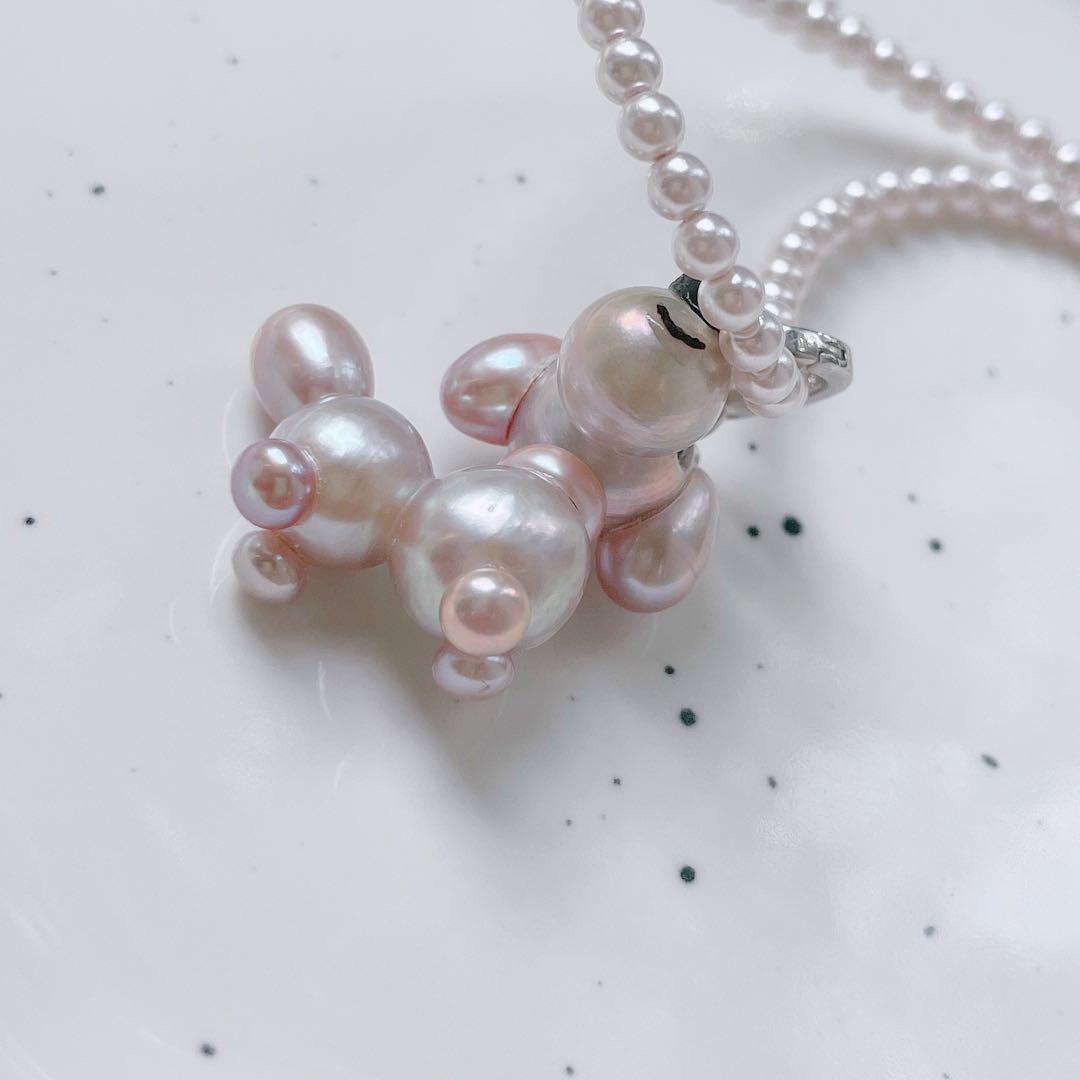 ワンちゃん　淡水バロックパールネックレス 犬　かわいい　ハンドメイド