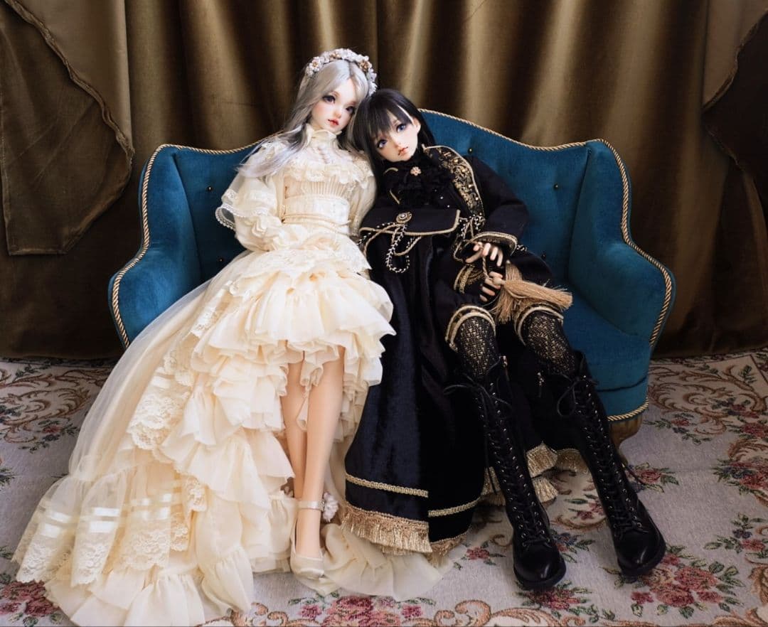 1/3サイズ ドール用ソファ ウィングチェア2.5人用 ピーコックブルー 椅子