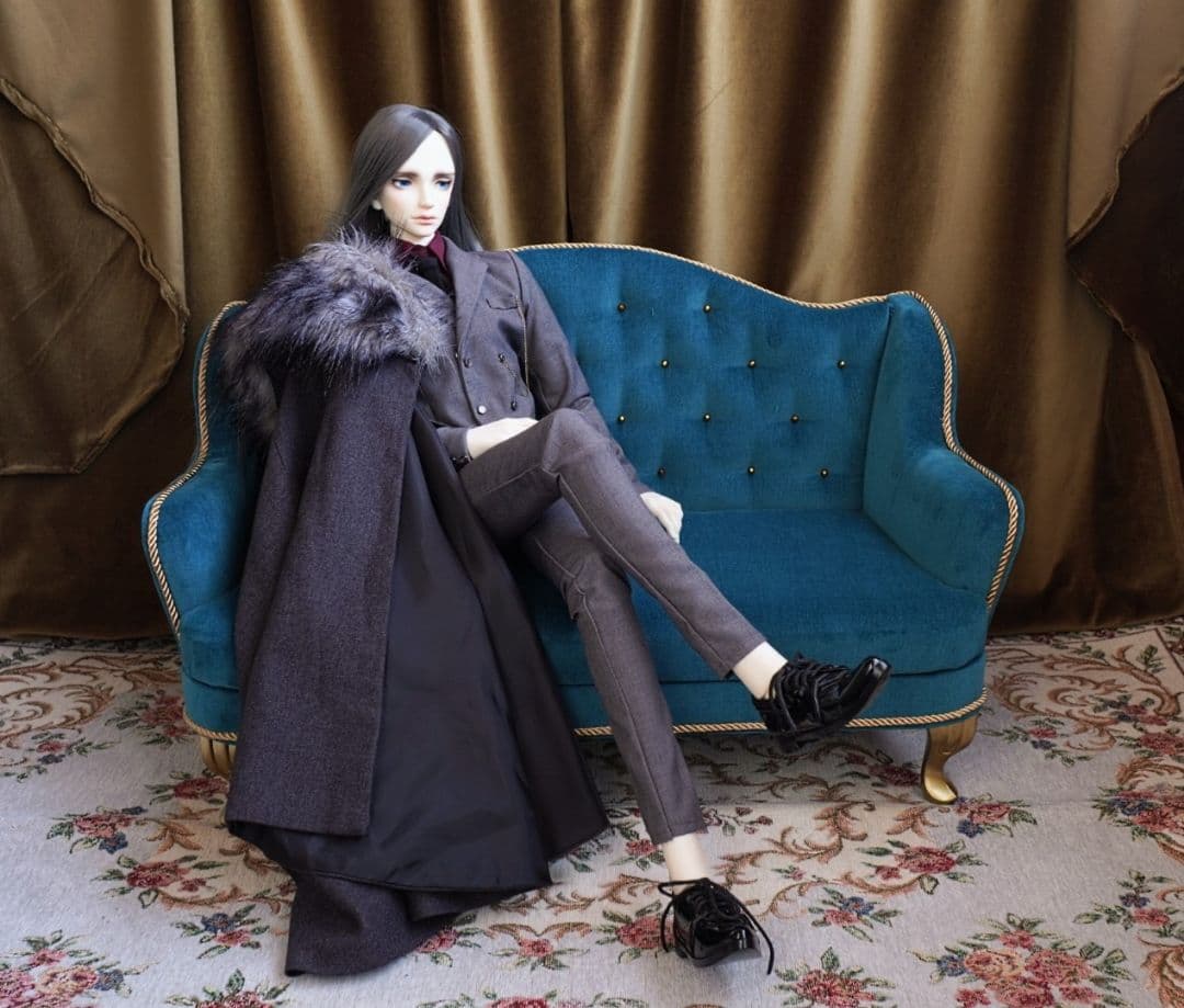 1/3サイズ ドール用ソファ ウィングチェア2.5人用 ピーコックブルー 椅子