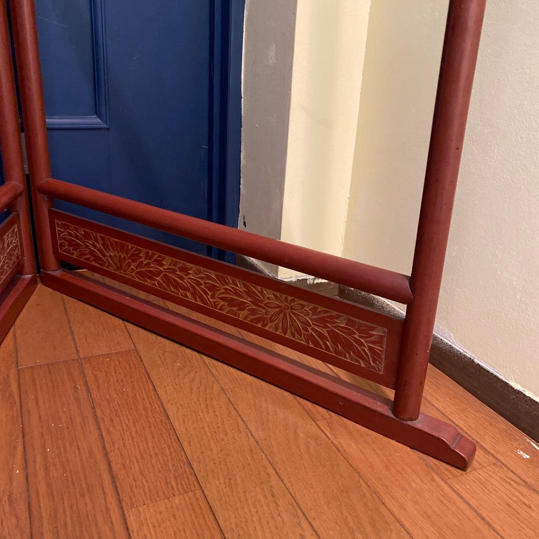 朱色の木製衣桁　高さ152 幅154 （たのメル便8600円送料込み）