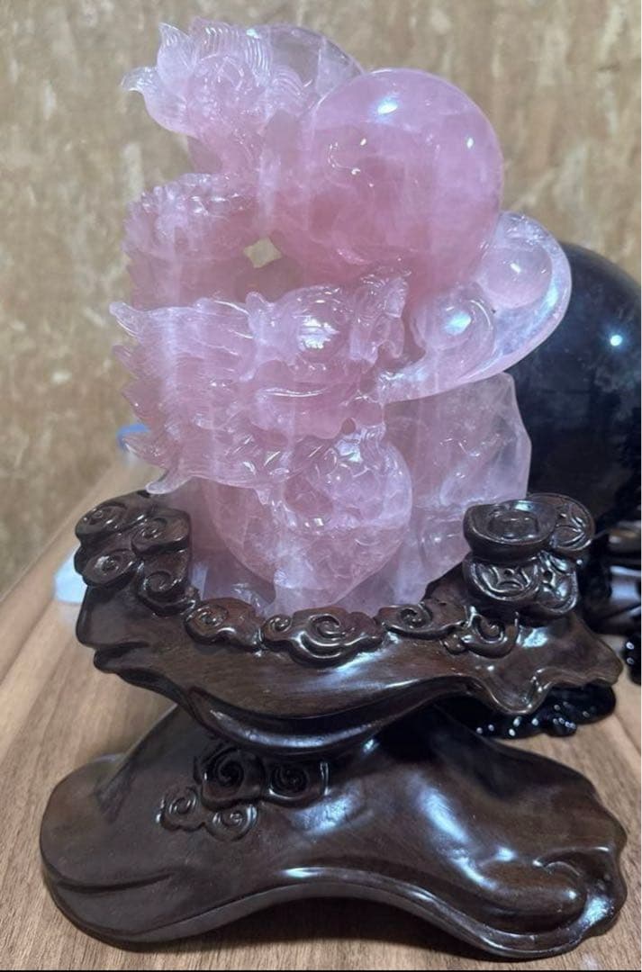 ローズクォーツ 龍 彫刻 置物 天然石 ドラゴン 開運