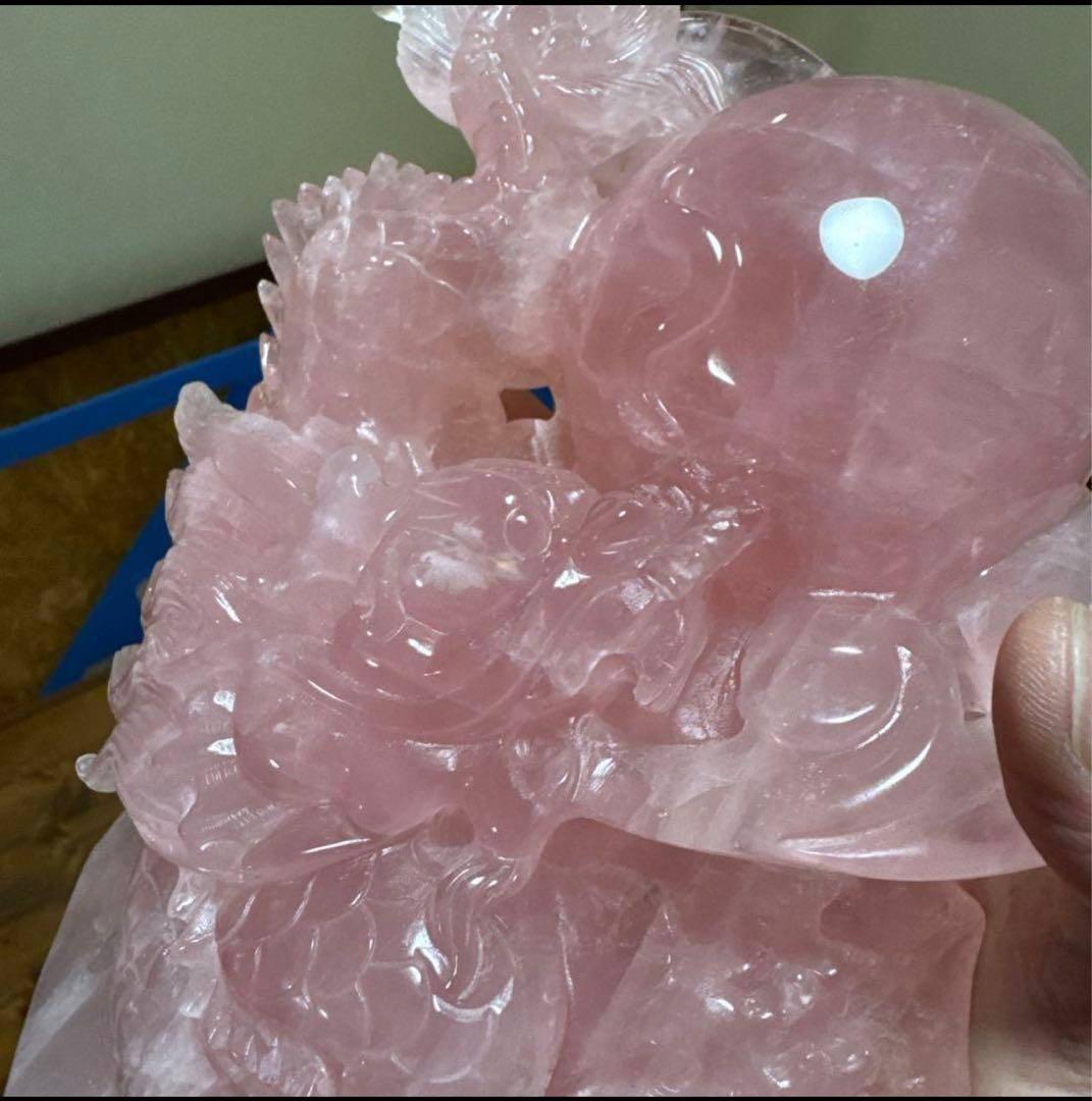 ローズクォーツ 龍 彫刻 置物 天然石 ドラゴン 開運