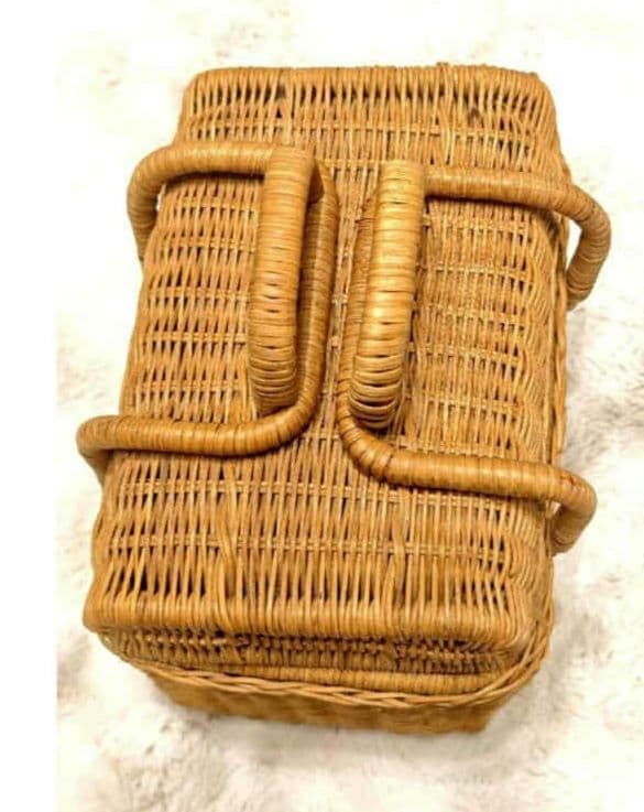 【希少】昭和レトロ 蓋付き竹編みバスケット2点セット