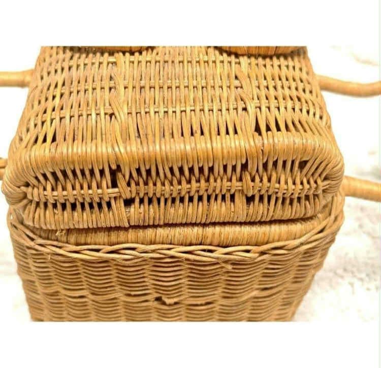 【希少】昭和レトロ 蓋付き竹編みバスケット2点セット
