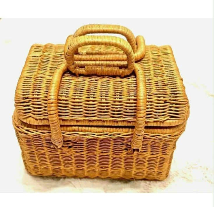 【希少】昭和レトロ 蓋付き竹編みバスケット2点セット