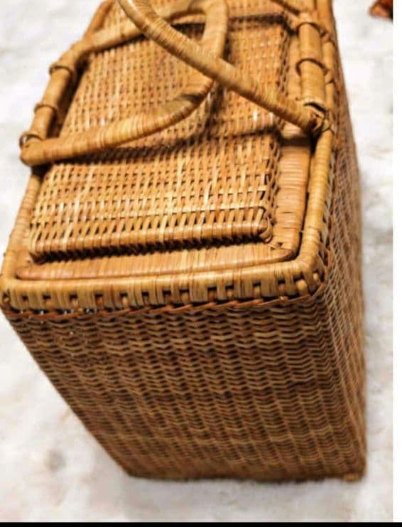 【希少】昭和レトロ 蓋付き竹編みバスケット2点セット