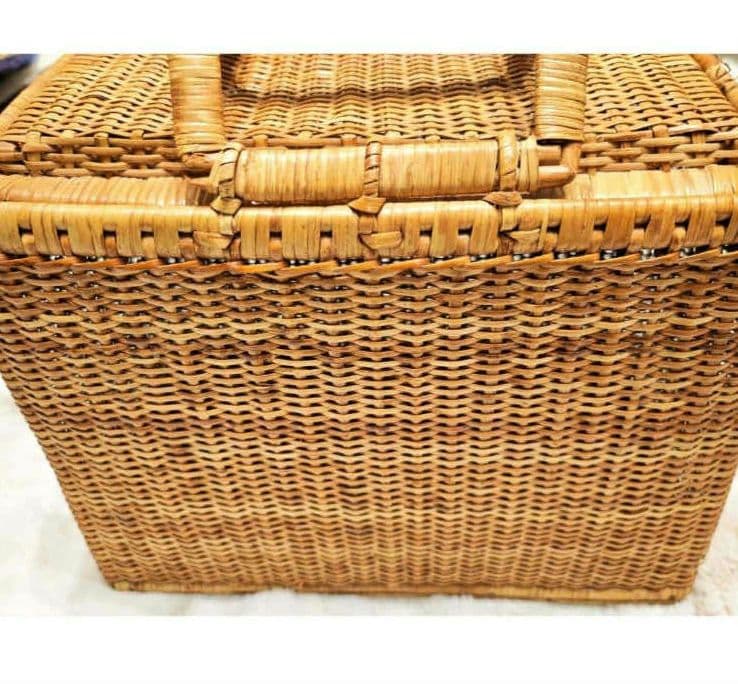 【希少】昭和レトロ 蓋付き竹編みバスケット2点セット