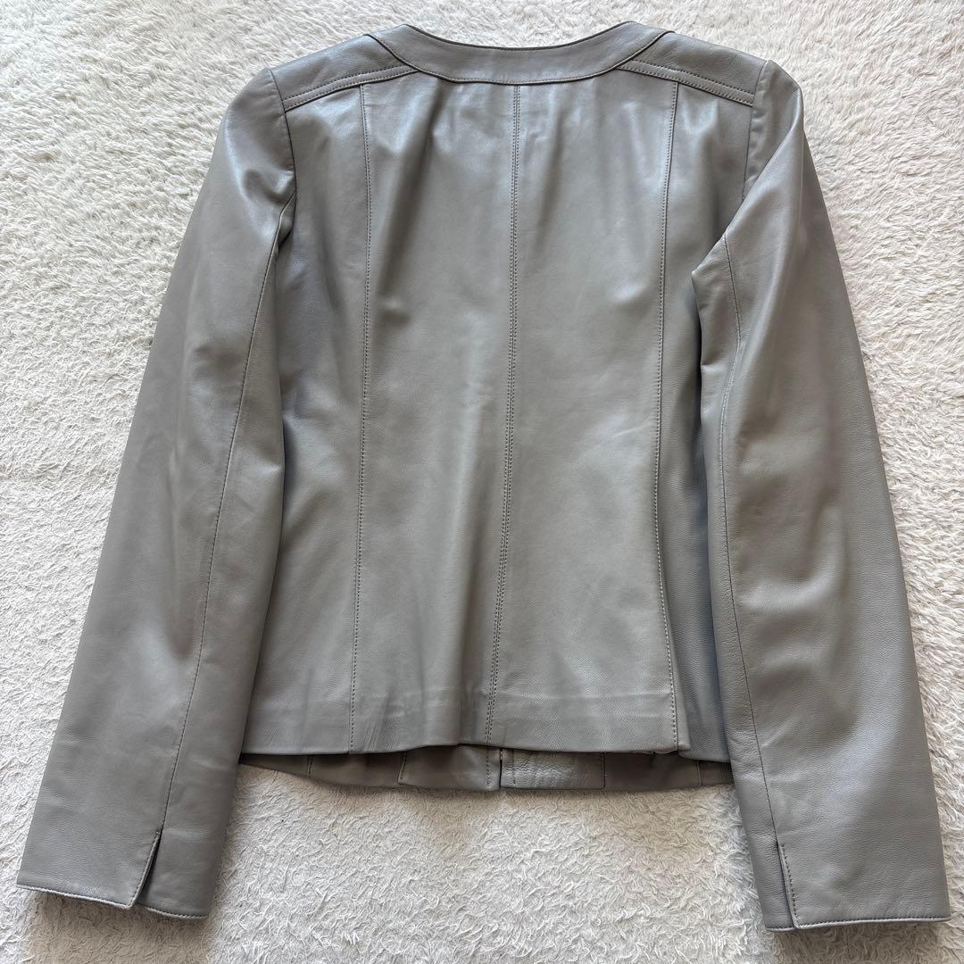 BALMAIN バルマン　ラムレザージャケット　ノーカラー　羊革　13号　グレー