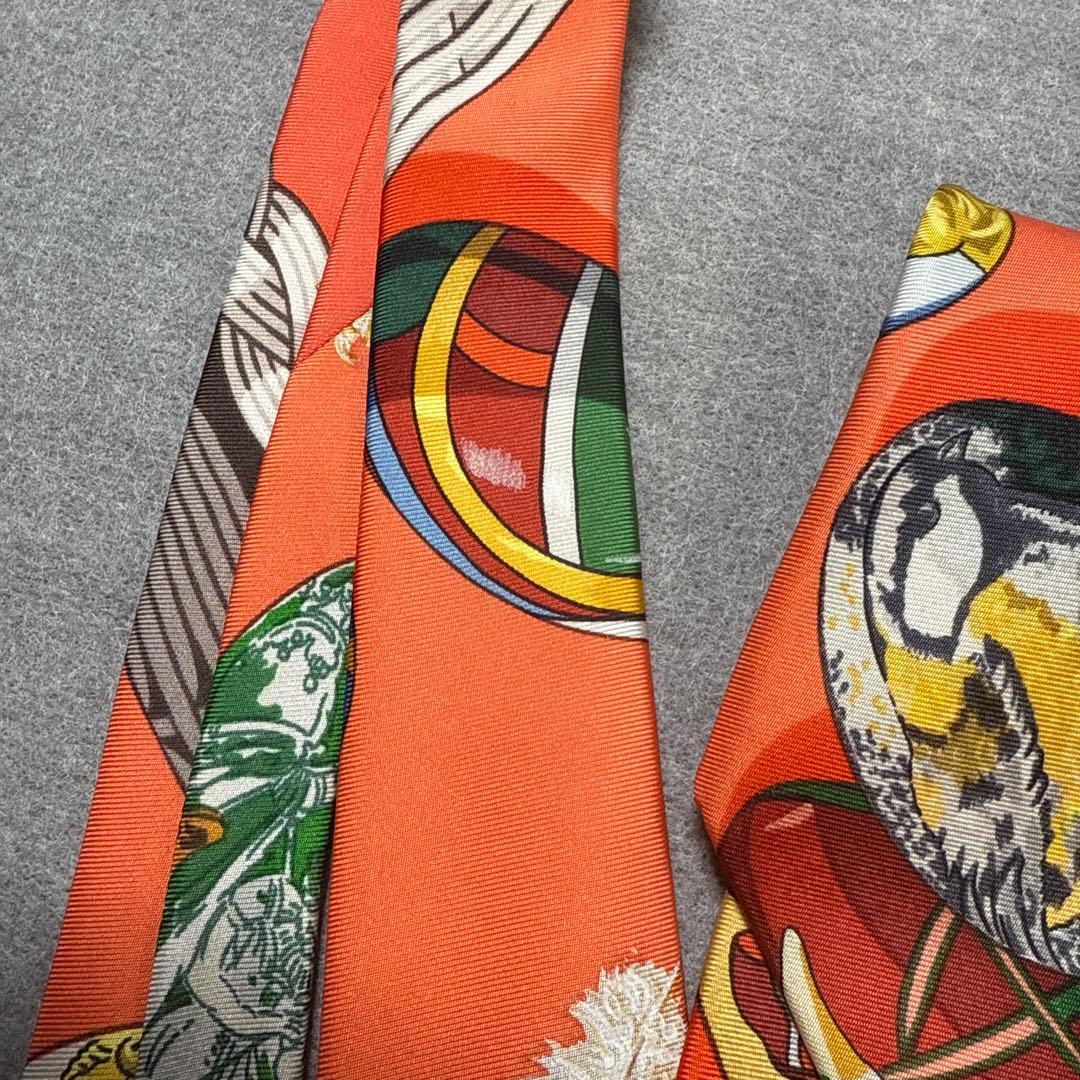 未使用　エルメス　ネクタイ　オレンジ　スカーフ柄　総柄　派手　結婚式