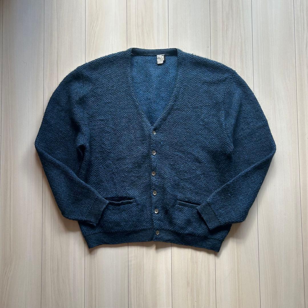 60s Jockey モヘアカーディガン アメリカ製 XL 青黒 ビッグサイズ