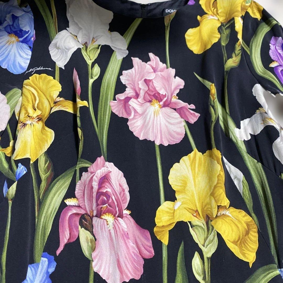 DOLCE &GABBANA アイリス花柄 長袖ロングドレス イタリア製