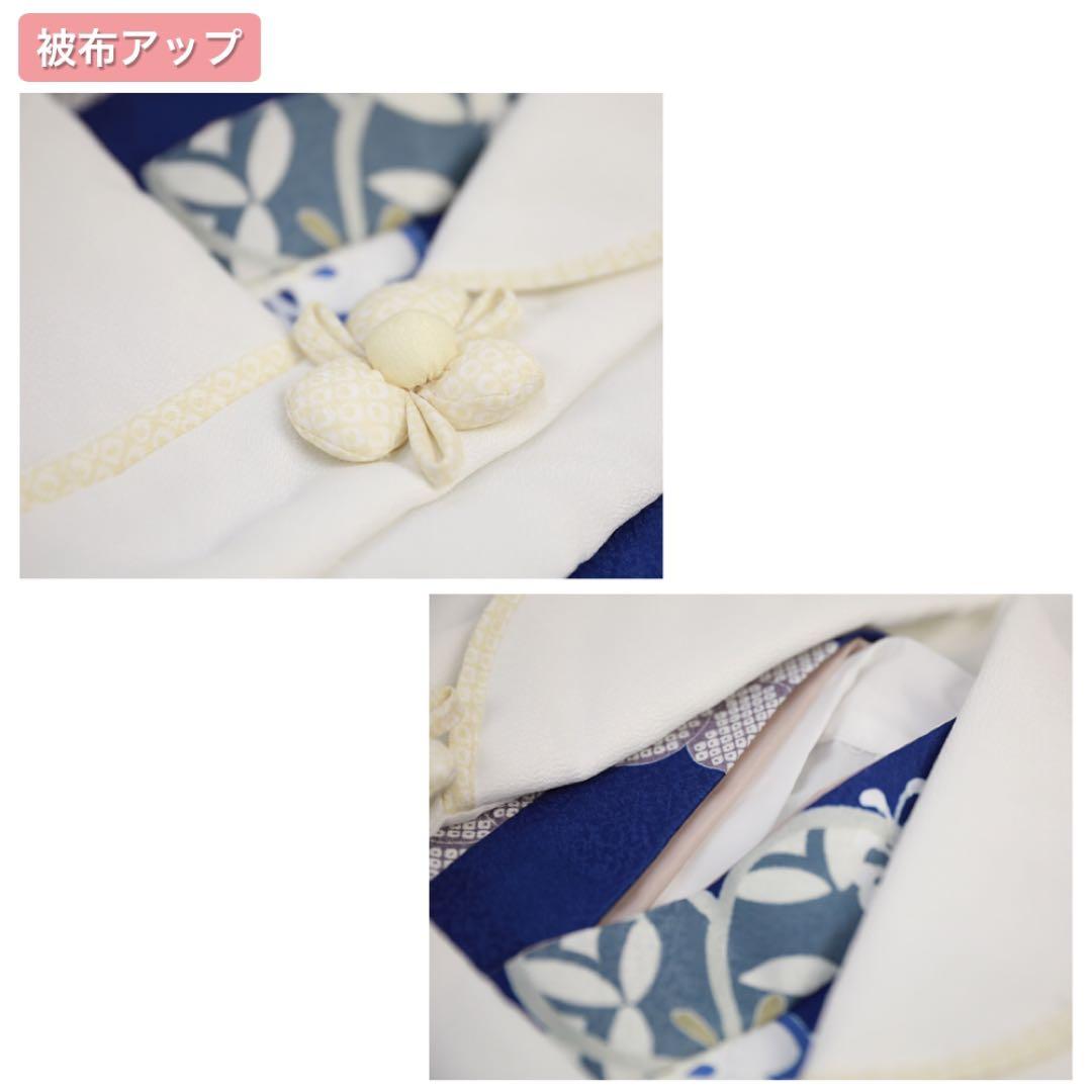 七五三着物セット3歳女の子　2.紺色地にお祝い花(白)