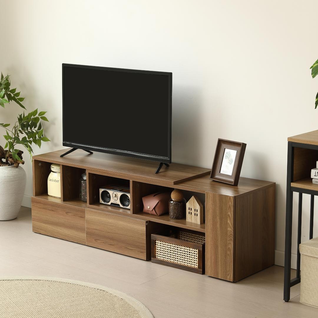 テレビ台 ローボード 収納 伸縮自由 L字収納　幅95～169cm　BROWN