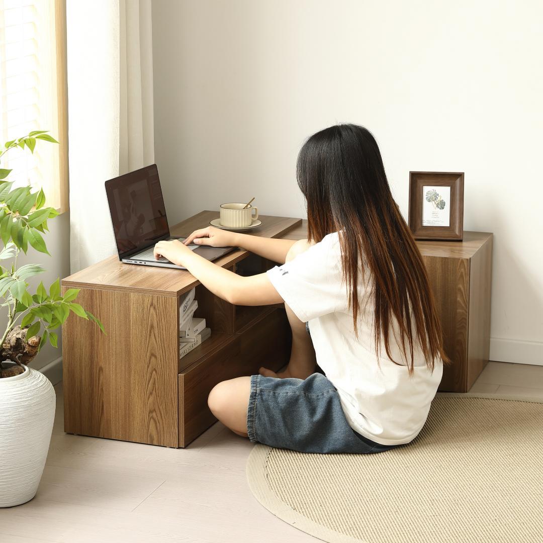 テレビ台 ローボード 収納 伸縮自由 L字収納　幅95～169cm　BROWN