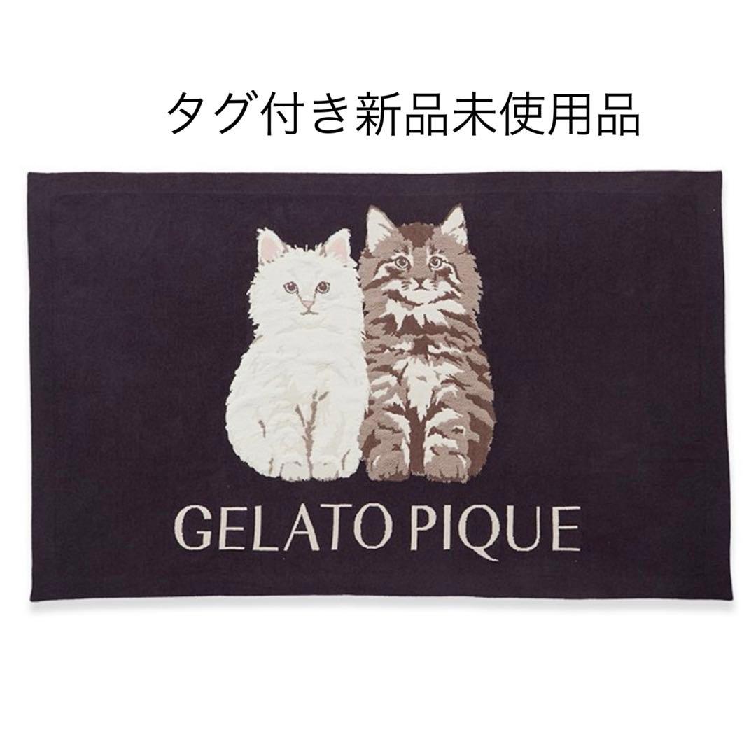 新品　ジェラートピケ ツインキャットジャガードブランケット　毛布　膝掛け　猫