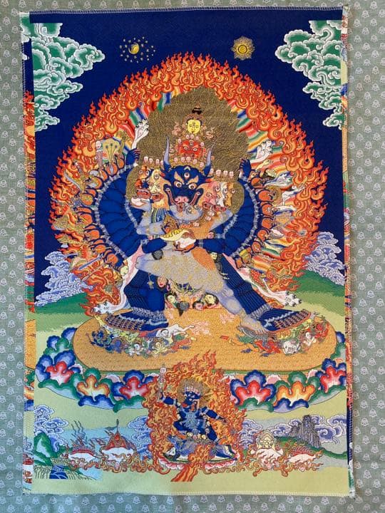 特別お値下げ　チベットの絹刺繍のタンカ　ヤブユム　歓喜仏