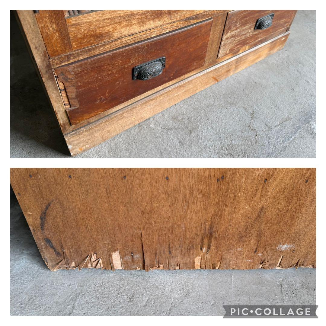 木製アンティーク箪笥 ガラス扉付き　古い　収納　家具　茶箪笥　手渡しのみ