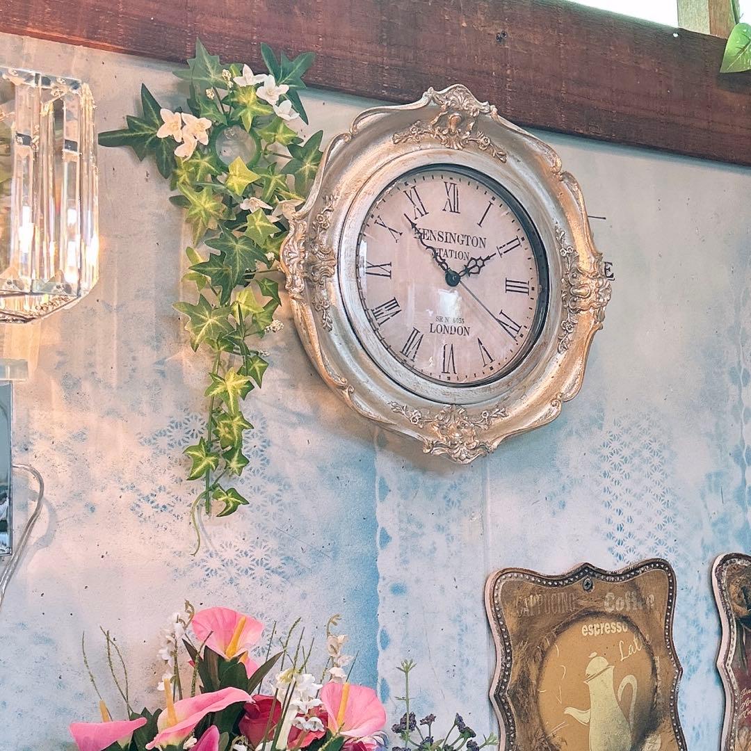 フレンチアンティーク調 ウォールデコレーション クロック 壁掛け時計 SV