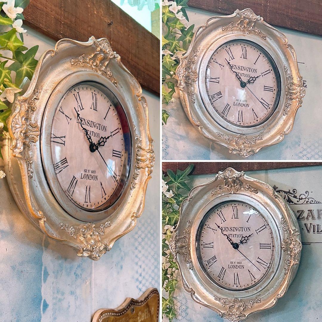 フレンチアンティーク調 ウォールデコレーション クロック 壁掛け時計 SV