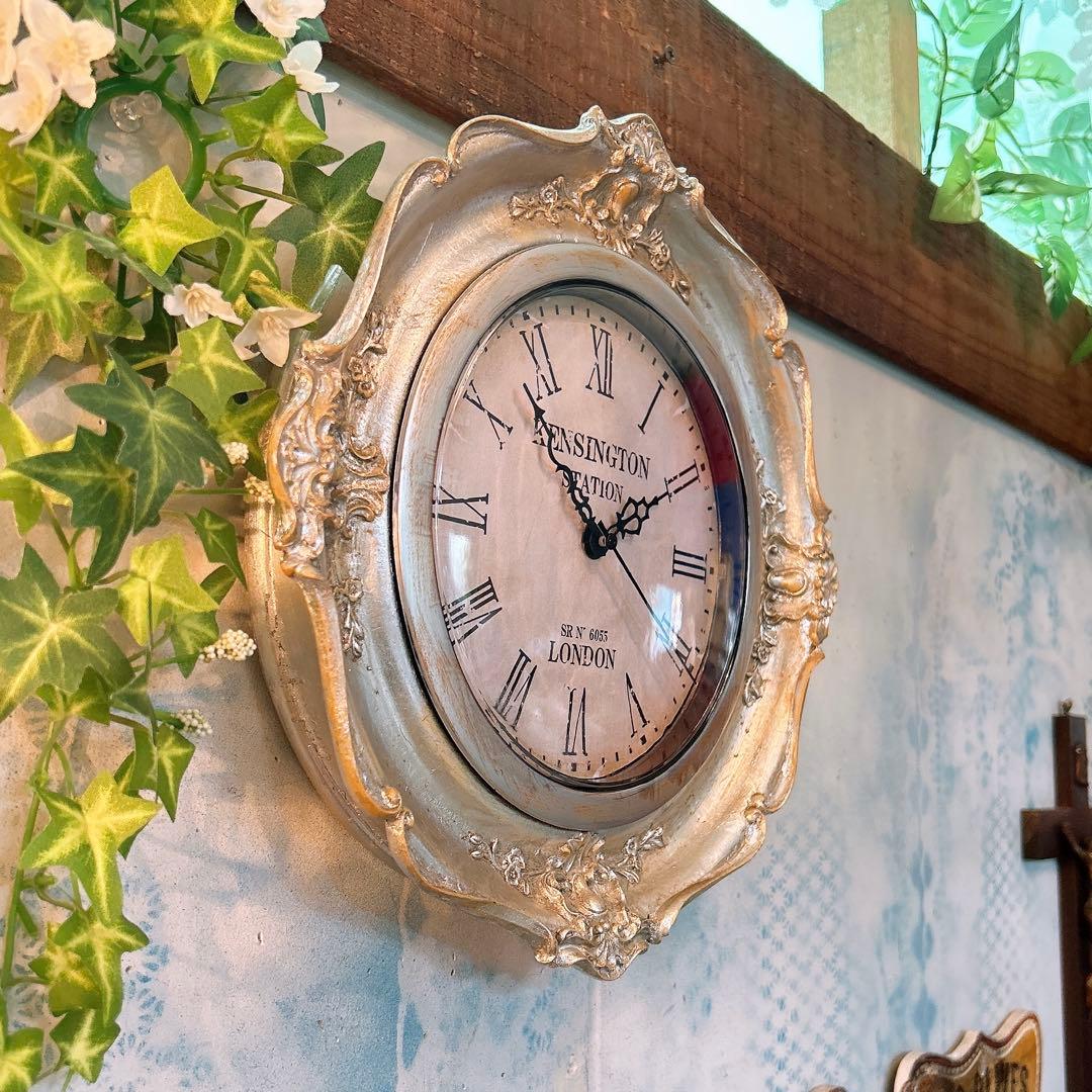 フレンチアンティーク調 ウォールデコレーション クロック 壁掛け時計 SV