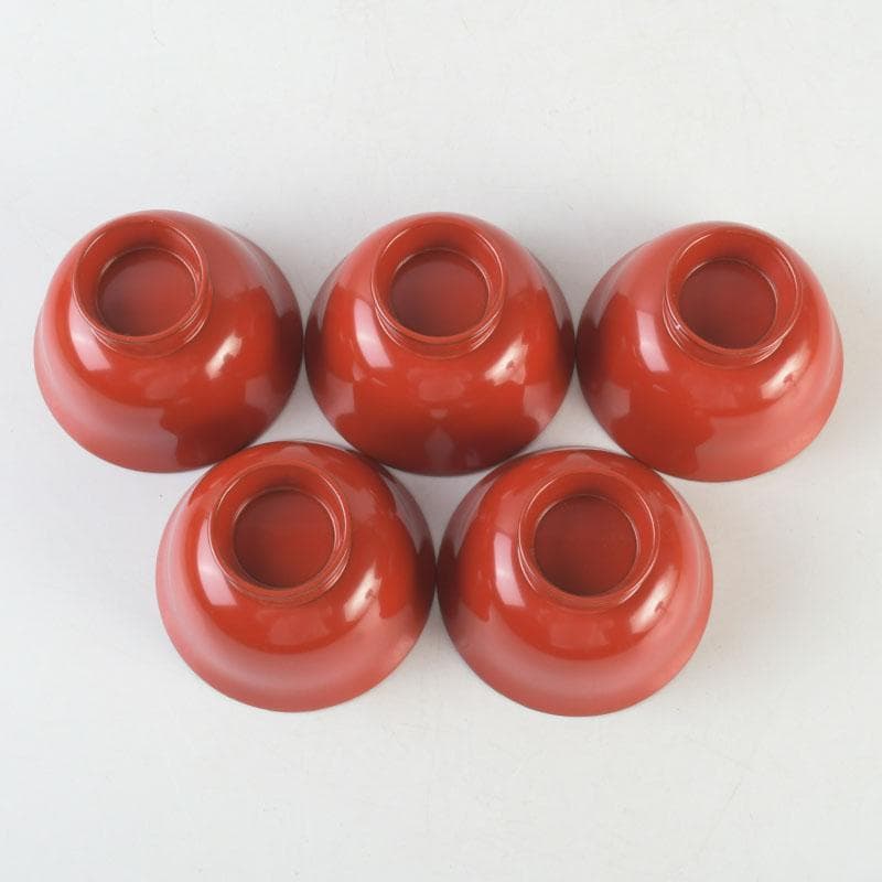 和食器　茶懐石　輪島塗　輪島屋本店謹製　朱塗魚蒔絵　盃　五客　共箱　V　9712