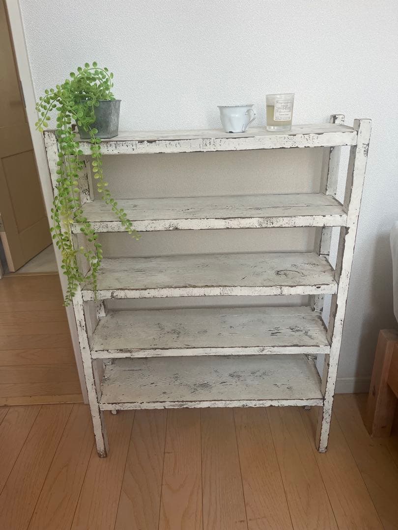 ヴィンテージ風木製4段シェルフ
