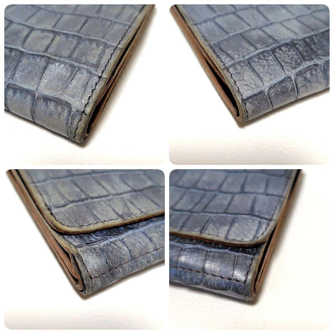 イルビゾンテ　折り財布　ブルー　クロコ型押し　金ボタン　ユニセックス