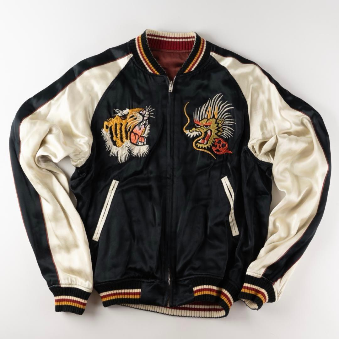 00s フラットヘッド スカジャン リバーシブル 黒x茶 M