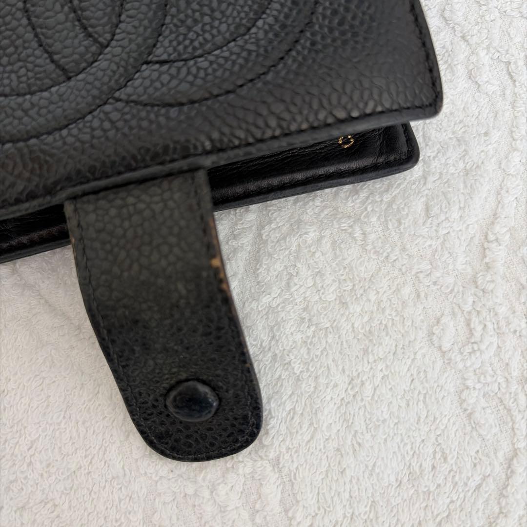 CHANEL キャビアスキンブラックレザー 二つ折り財布