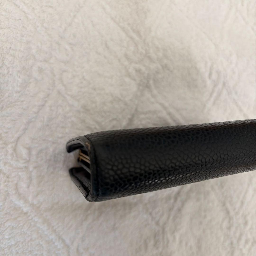 CHANEL キャビアスキンブラックレザー 二つ折り財布