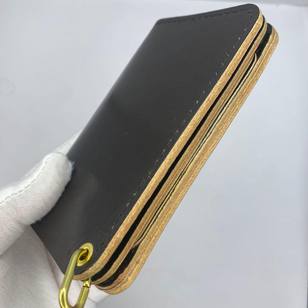 値下【無骨x上質 お札折らず収納】 丘染ブラック 手染ミドルトラッカーウォレット