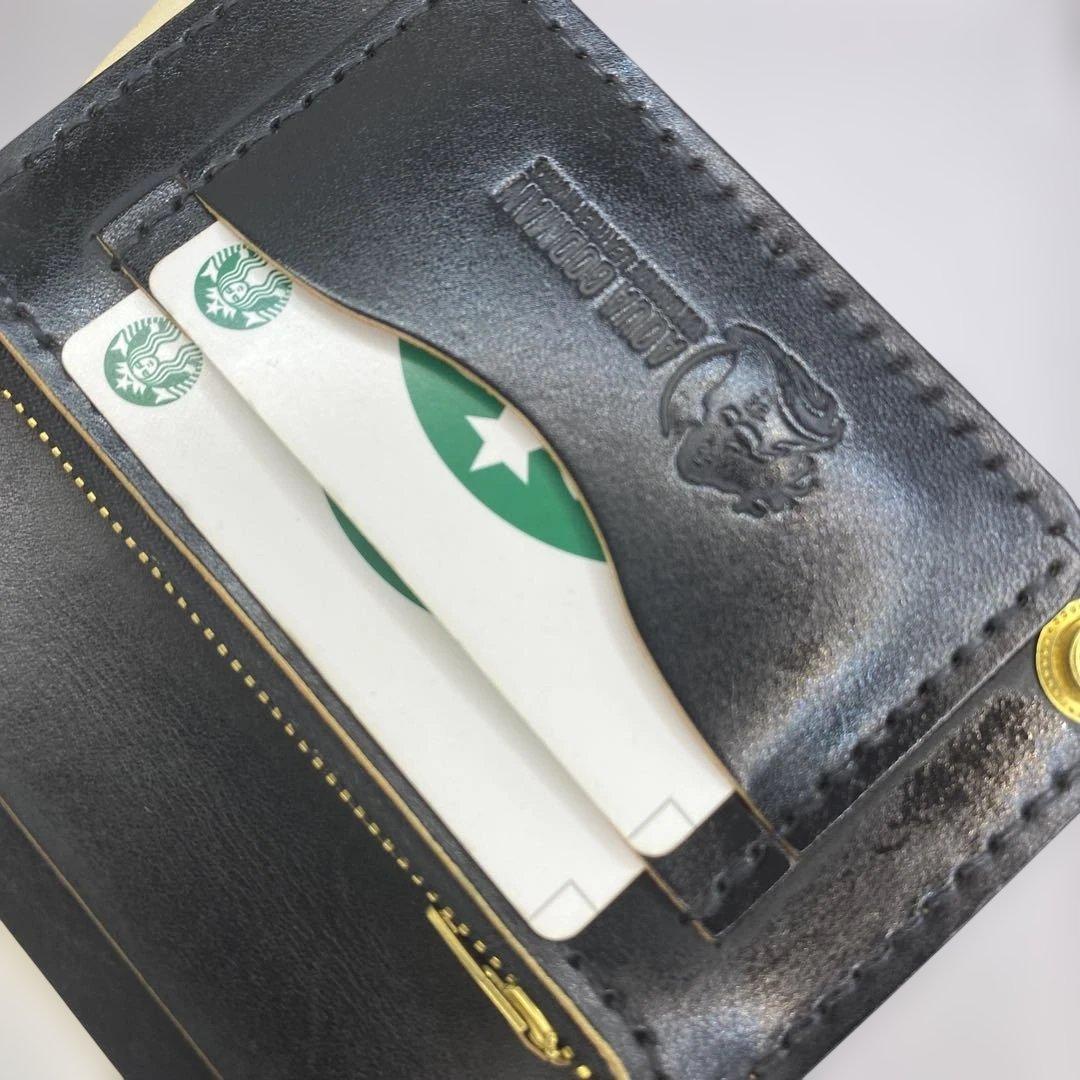 値下【無骨x上質 お札折らず収納】 丘染ブラック 手染ミドルトラッカーウォレット