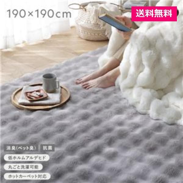 ふわもこ ラグ 約190×190cm グレー 洗える 抗菌 消臭 ペット臭