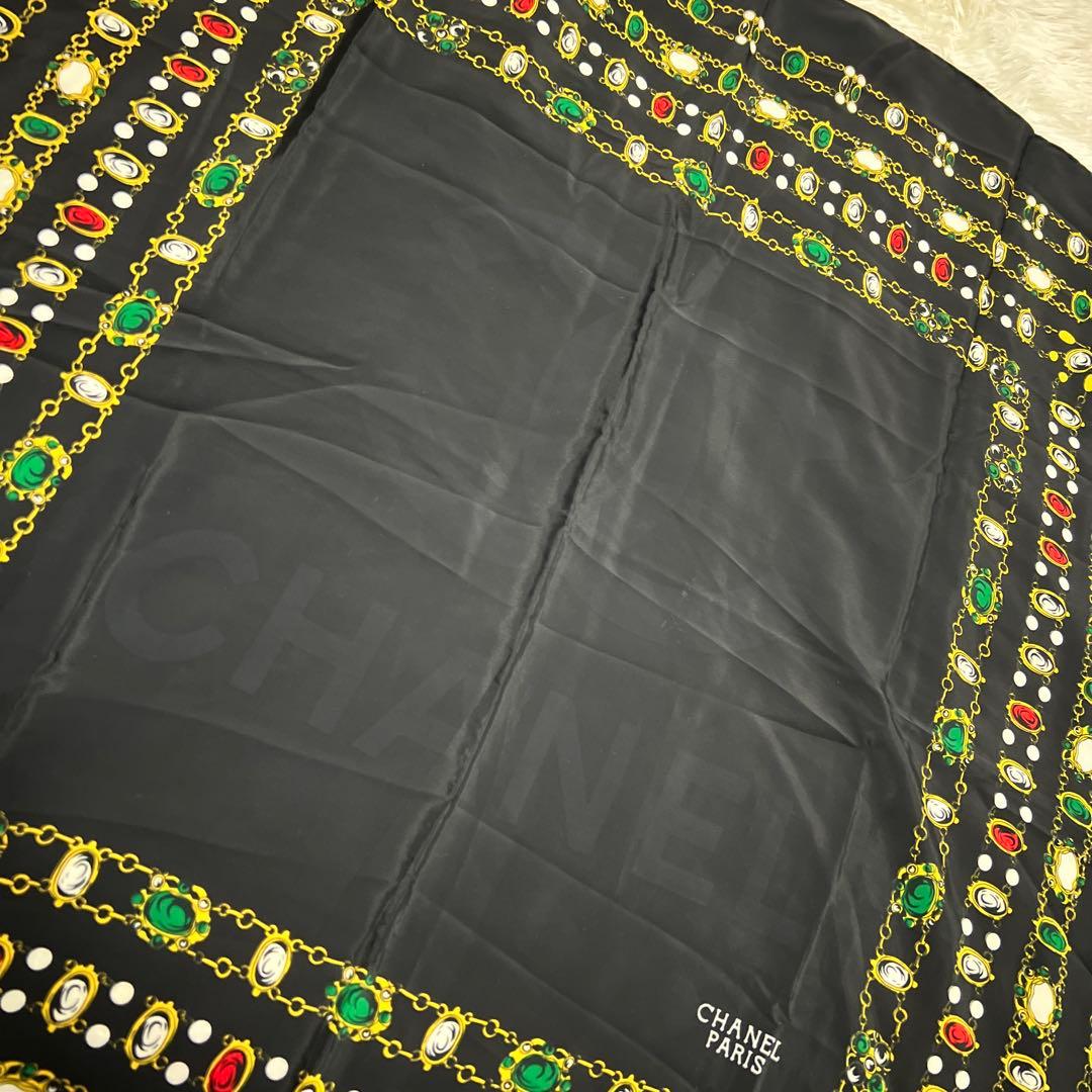 フランス製　CHANEL シャネル　宝石柄　大判スカーフ