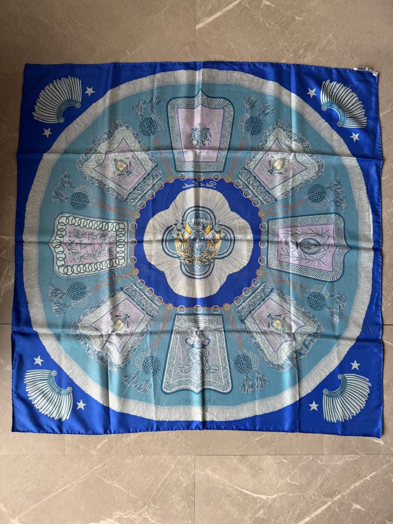 エルメス カレ90 Poste et Cavalerie スカーフ ブルー 箱付