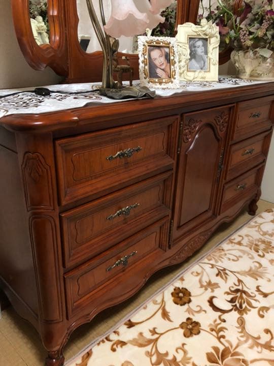 豪華三面鏡ドレッサーイタリア製、ロココ調、ヨーロピアン、アンティーク、姫系、猫脚