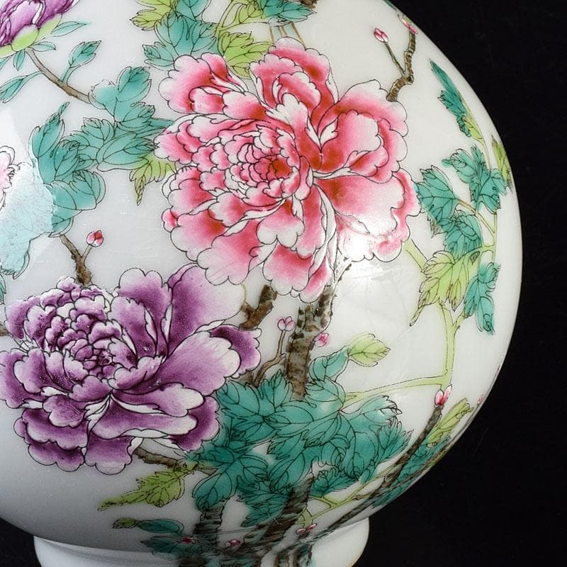 中国　大清乾隆年製　粉彩　牡丹文　長頸瓶　一輪挿　M　R7901E