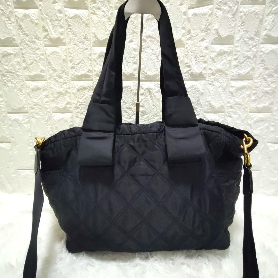 大容量 A4スッポリ2way マザーズバッグ トート キルティング 黒 付属品有